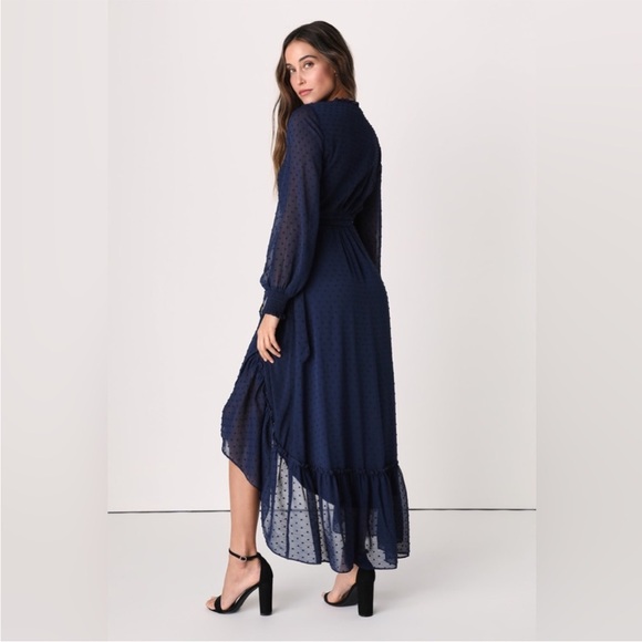 Perfectly Darling Navy Blue Swiss Dot High-Low Wrap Dress - NEW WITH TAGS! - Picture 2 of 8